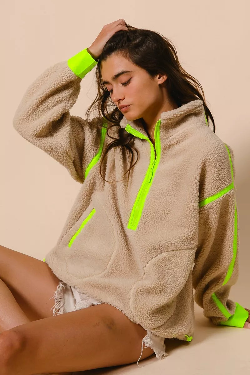 Veste Sherpa BiBi Contrast Edge à demi-fermeture éclair