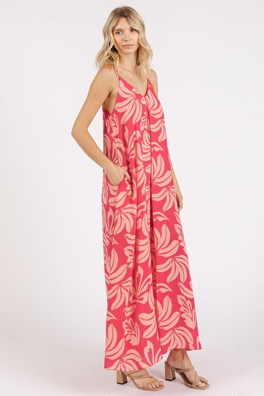 Nouvelle Robe Longue Camisole Imprimée Col V d'été avec Poches – Robe Élégante et Fonctionnelle Flatteuse avec Détails Froncés