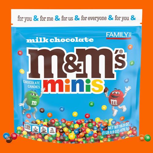 M&M's Minis Mélange de bonbons au chocolat au lait, Format familial, Sachet refermable de bonbons au chocolat en vrac de 479 g