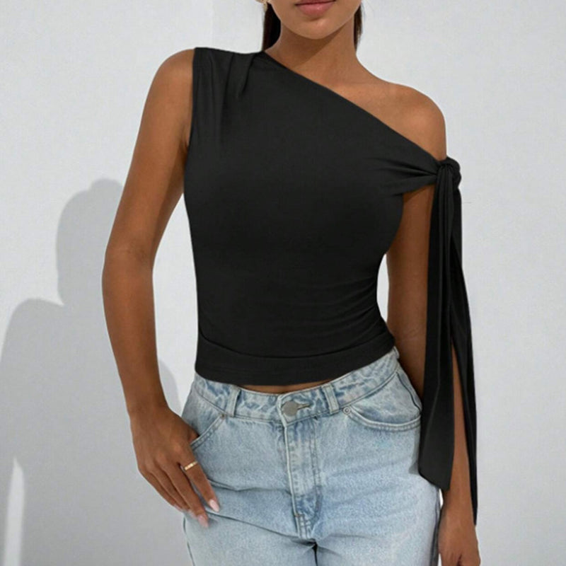 Haut asymétrique à épaule dénudée pour femme – Idéal pour sorties et fêtes