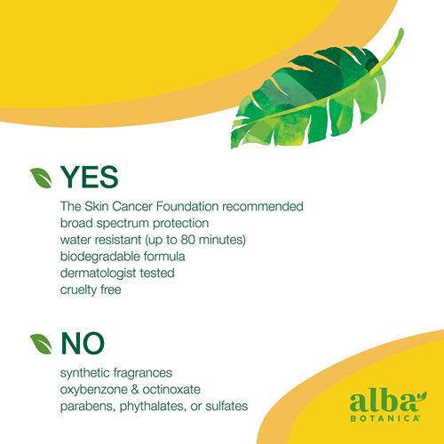 Vaporisateur écran solaire minéral transparent Alba Botanica, FPS 30, large spectre sans parfum, résistant à l'eau et biodégradable, flacon de 147 ml.