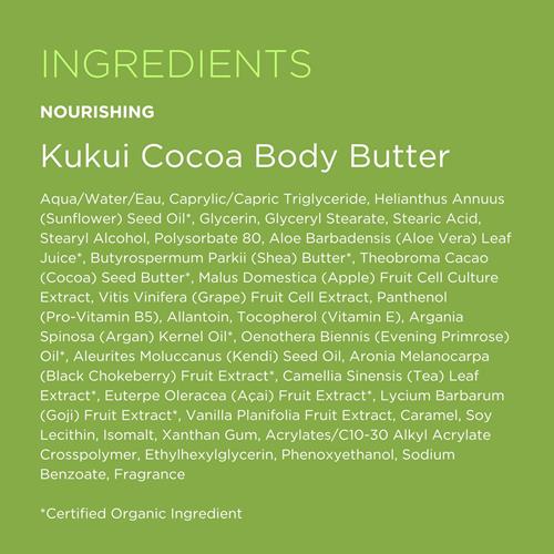 Andalou Naturals Beurre Corporel, Crème Corporelle Nourrissante Kukui Cacao, 227 g, Beurre de Karité, Beurre de Cacao & Huile d'Argan Pour Peaux Sèches, Végane