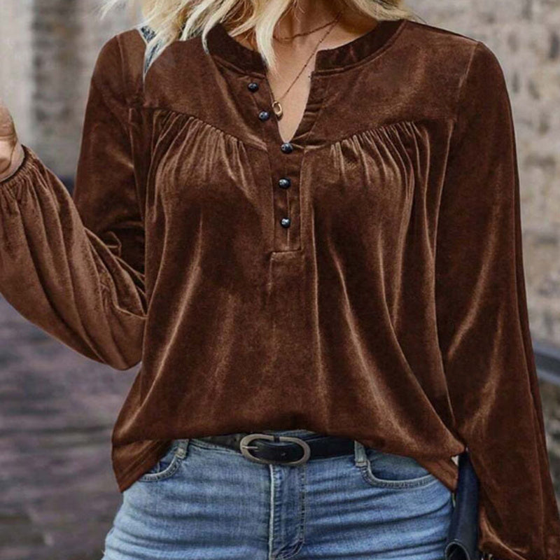 Pull à manches longues, couleur unie, col en V et détails boutonnés pour femme