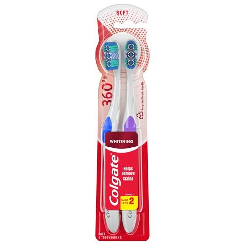 Brosse à Dents Blancheur Colgate 360 Optic White, Souple - 2 Unités