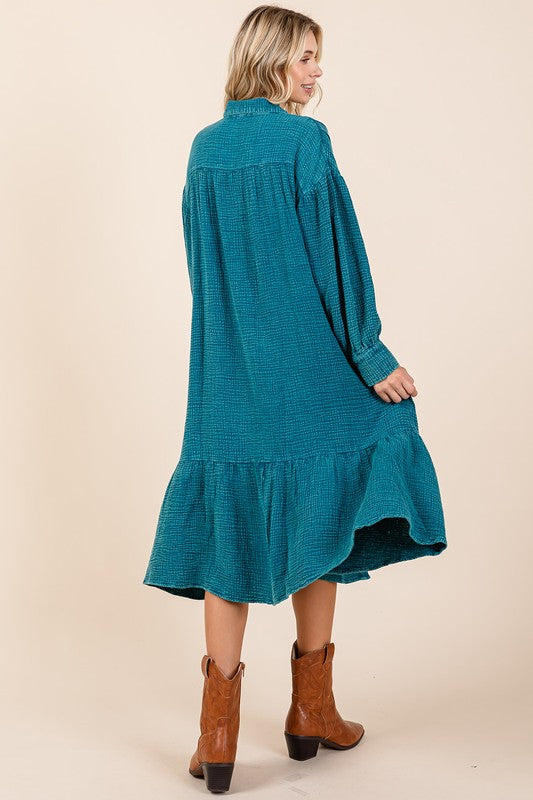 Nouvelle robe chemise longue à volants en gaze de coton délavée pour femme – Un design tendance, chic, décontracté et féminin pour toute occasion