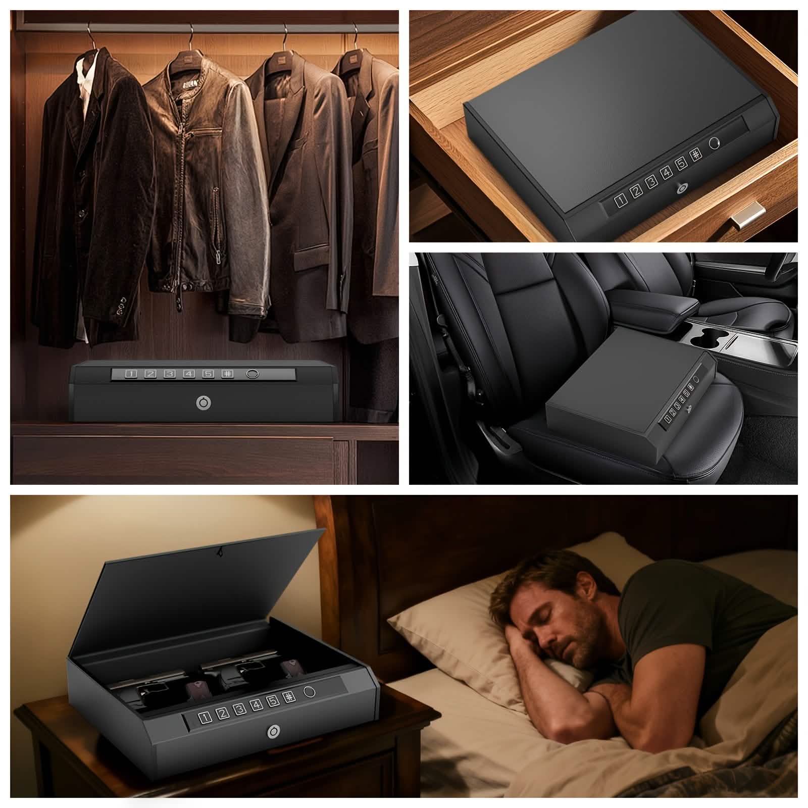 Boîte de rangement verrouillable avec 3 modes de déverrouillage – Coffre de sécurité en acier (noir)