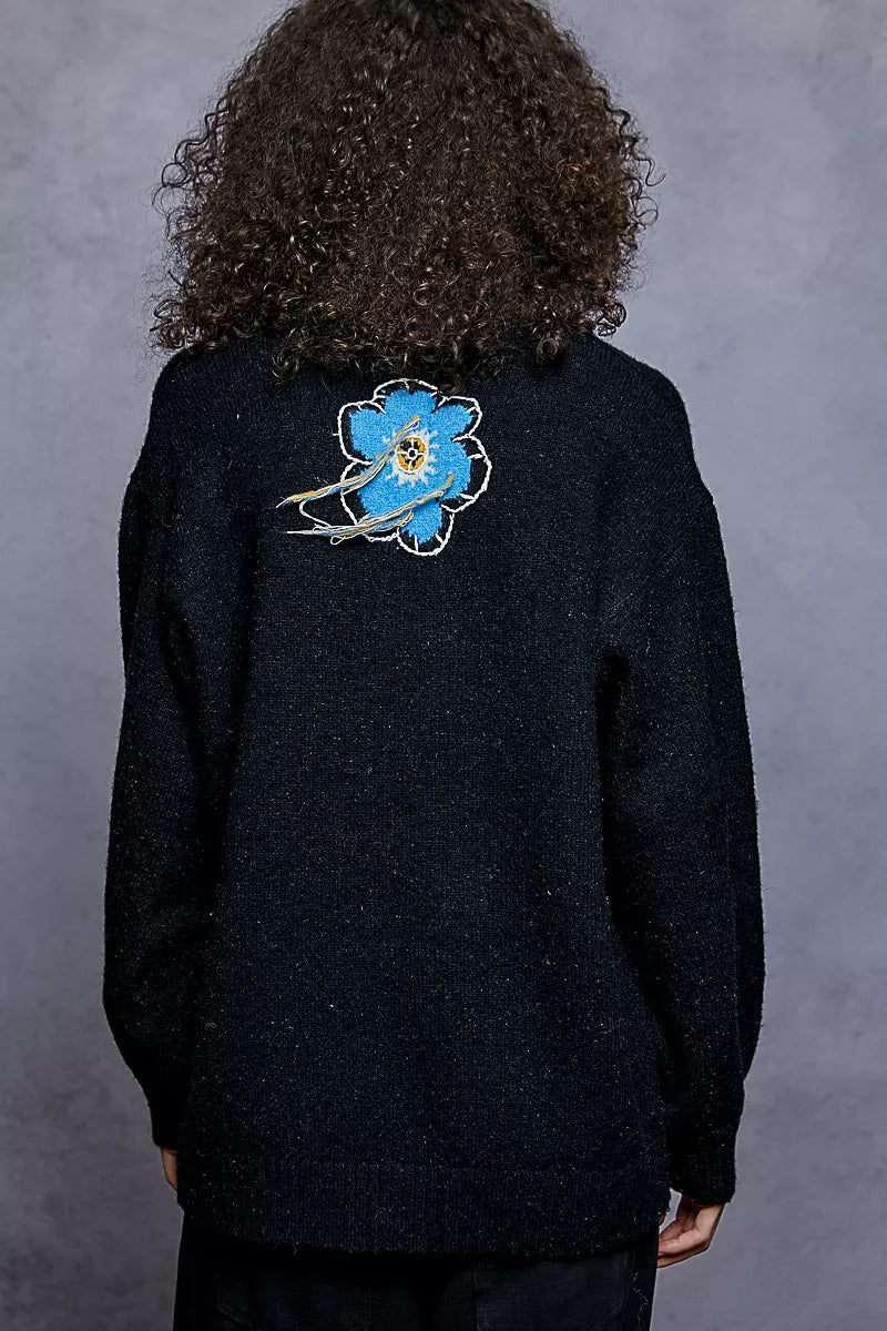Pull POL à motif floral, col rond, avec surpiqûres apparentes