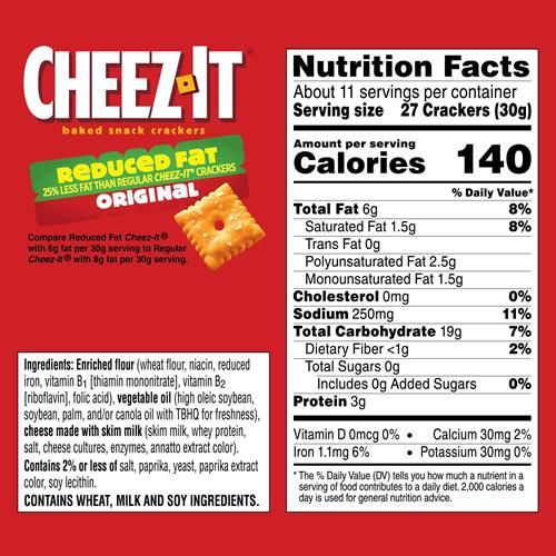 Cheez-It, Biscuits Apéritifs au Fromage, Recette Originale Allégée, Faits avec 100% de Vrai Fromage, Boîte de 326g