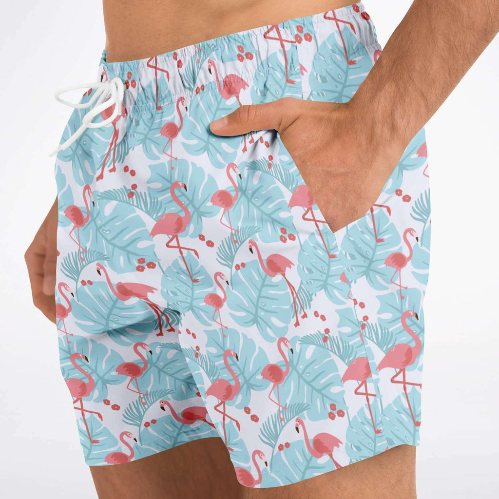 Short de bain Flamant bleu à motifs floraux