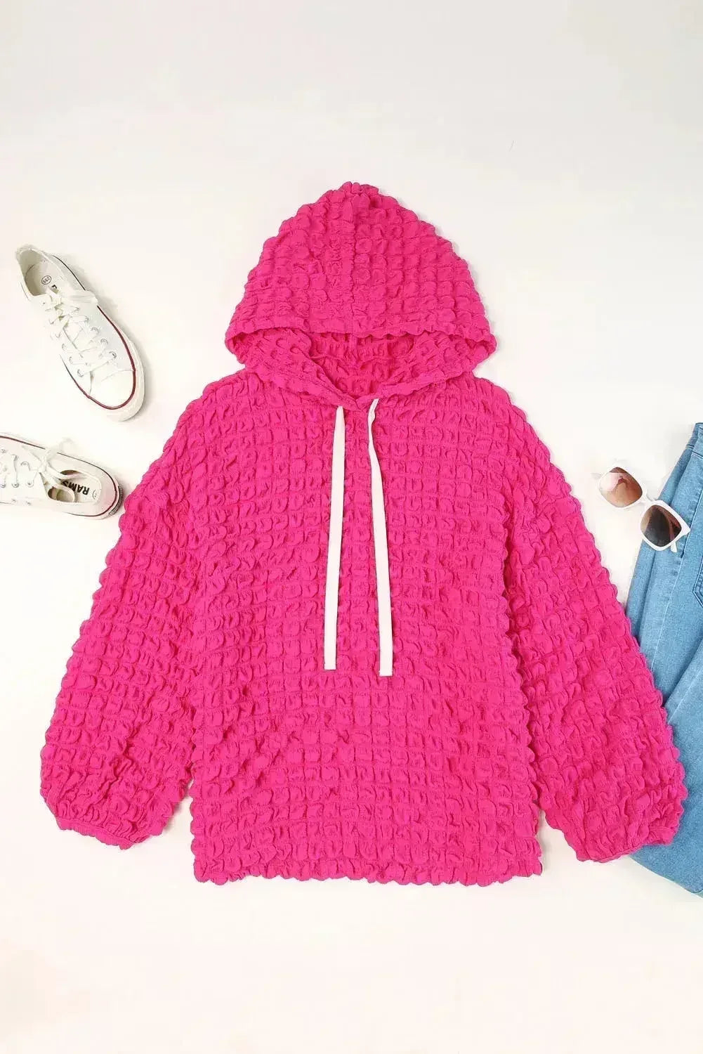 Sweat à capuche Rose Bubble Texturé Gaufre