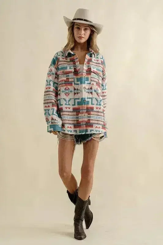 Shacket western aztèque effiloché