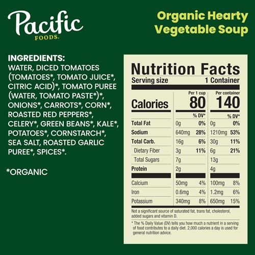 Soupe de légumes copieuse biologique Pacific Foods, à base de plantes, boîte de 462 g
