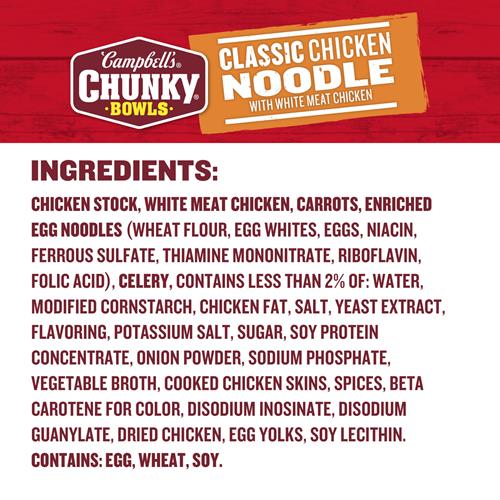 Soupe consistante Campbell's, soupe classique aux nouilles et au poulet, bol de 15,25 oz pour micro-ondes