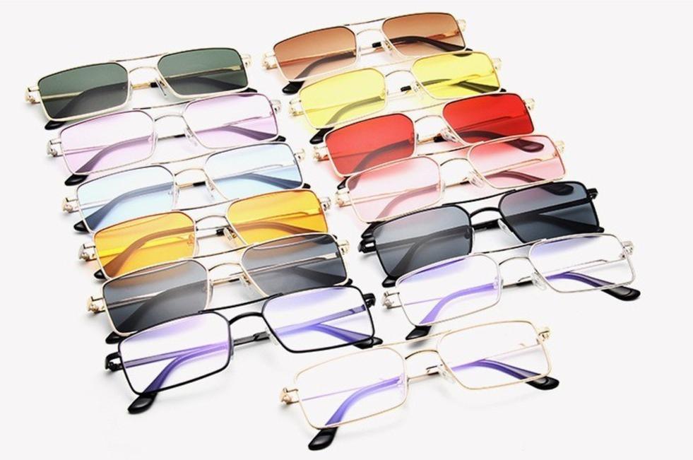 Lunettes de soleil de luxe célèbres Rétro Modernes Carrées Unisexe Homme et Femme avec petite monture en alliage métallique et double pont transparent pour homme