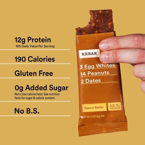 Barres protéinées Rxbar, 12g de protéines, snacks sans gluten, barres snack, beurre de cacahuète, boîte de 623g (12 barres)