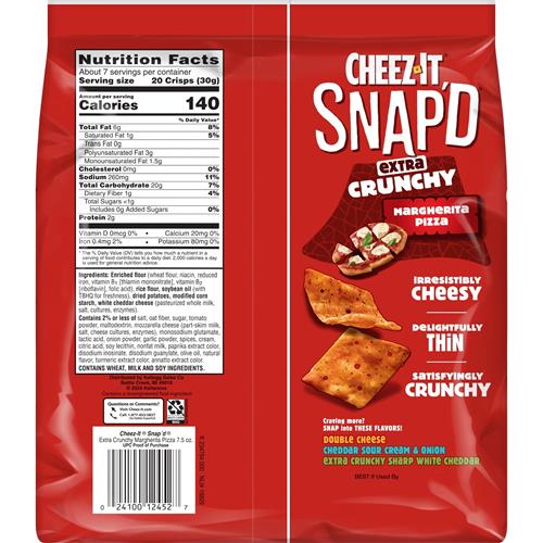 Cheez-It Snap'd Snacks cu fromage cu Margherita Pizza, Chips Mince, Snack pour le déjeuner, Croustillants, 212g (1 sachet)