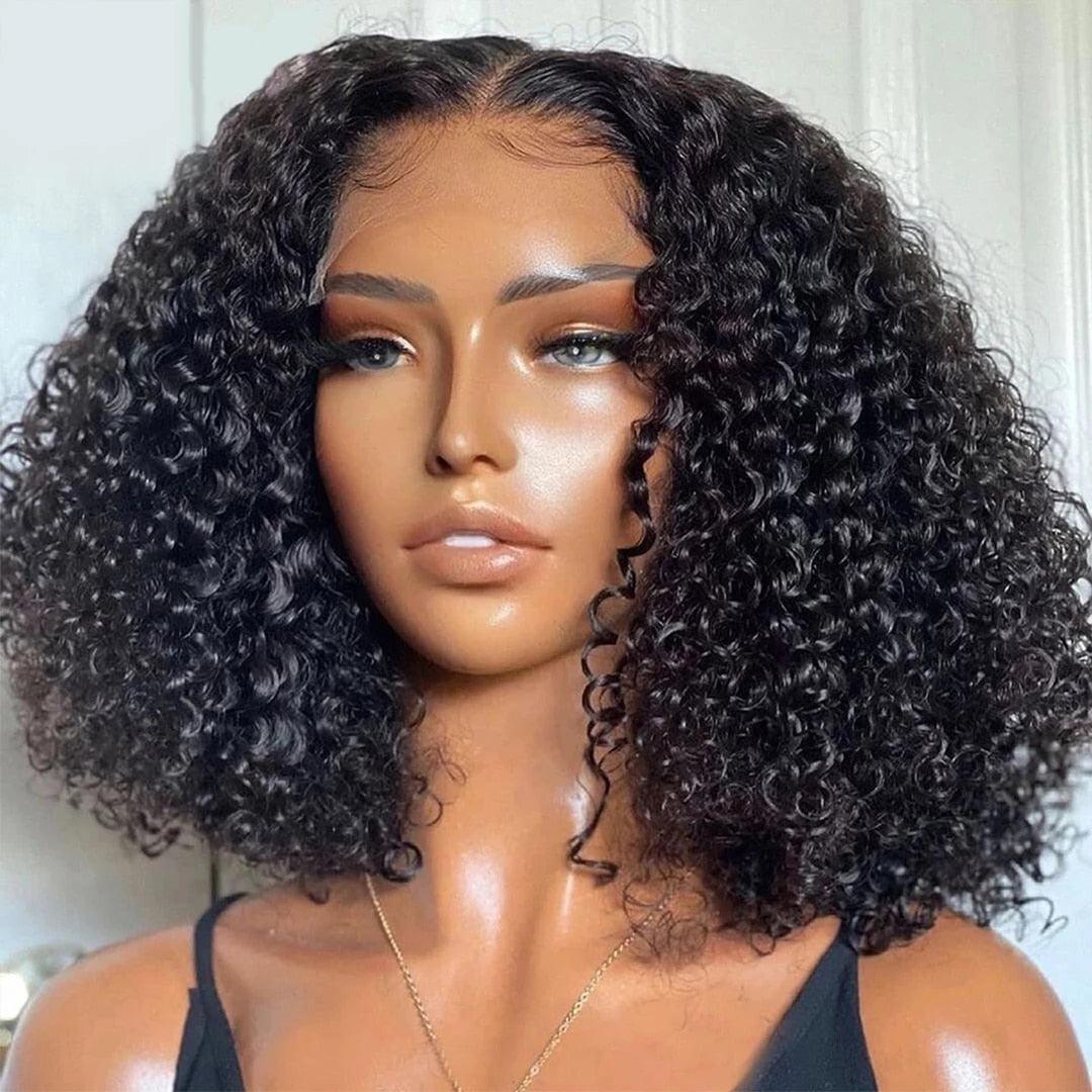 Perruque afro bouclée, perruques en cheveux humains, partie en T, dentelle transparente, perruques courtes bouclées, perruques épaisses pour femmes, perruques en cheveux humains, perruques pour femmes noires, cadeaux pour petites amies