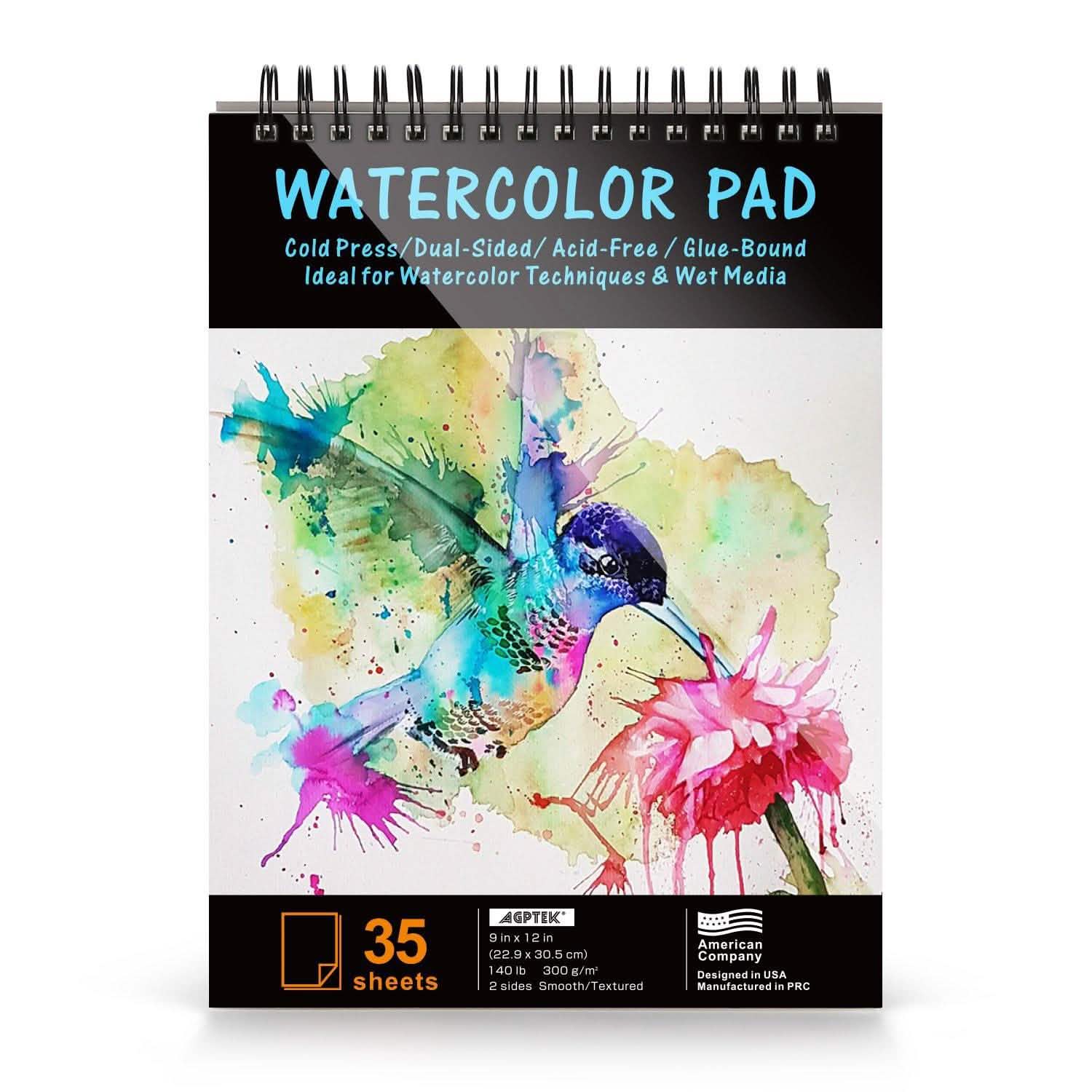 Bloc de 35 feuilles de papier aquarelle AGPtEk 12 pouces