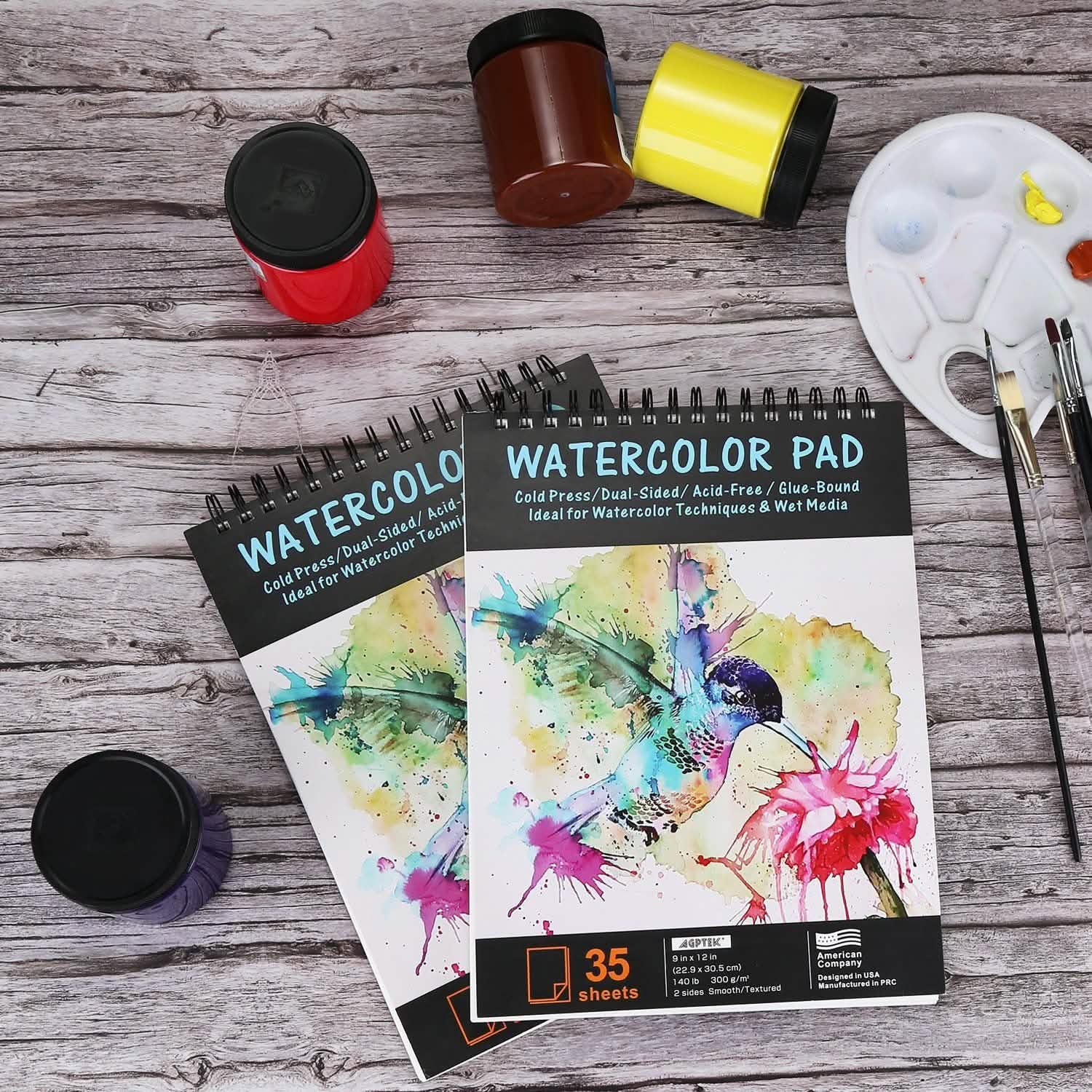 Bloc de 35 feuilles de papier aquarelle AGPtEk 12 pouces