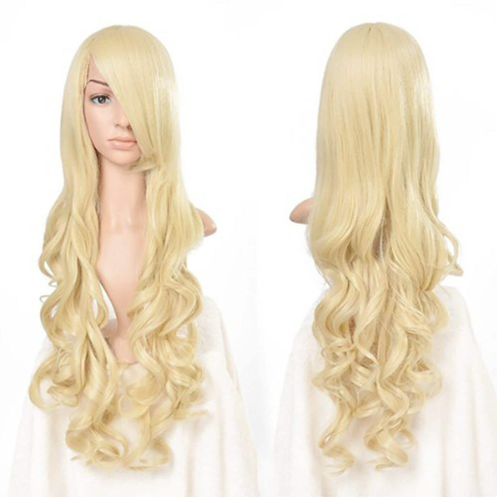 AGPTEK Perruque longue bouclée ondulée résistante à la chaleur 33 pouces cheveux blonds