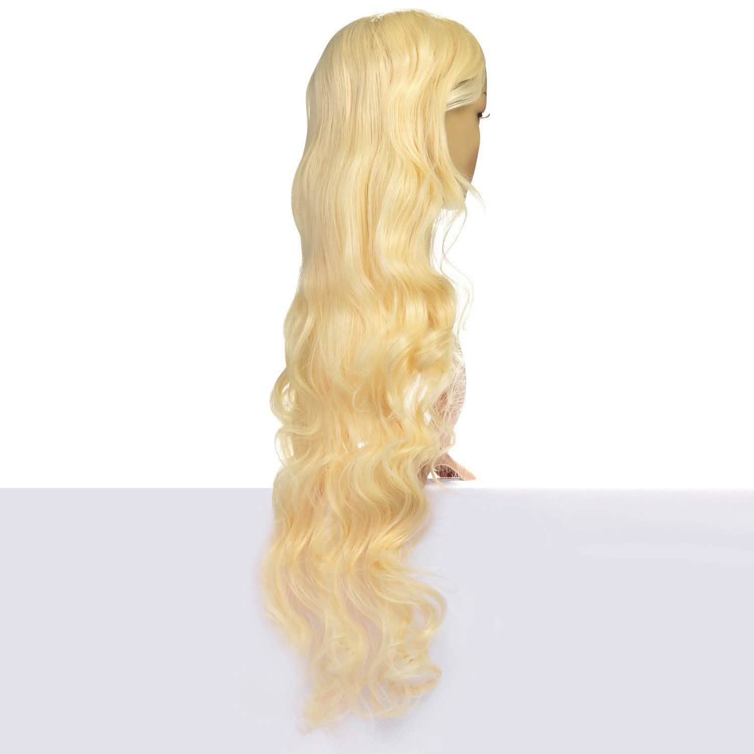 AGPTEK Perruque longue bouclée ondulée résistante à la chaleur 33 pouces cheveux blonds