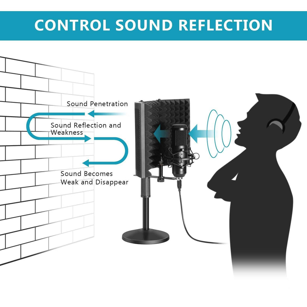 AGPtEK Écran d'isolation pour microphone compact + Support de micro de bureau