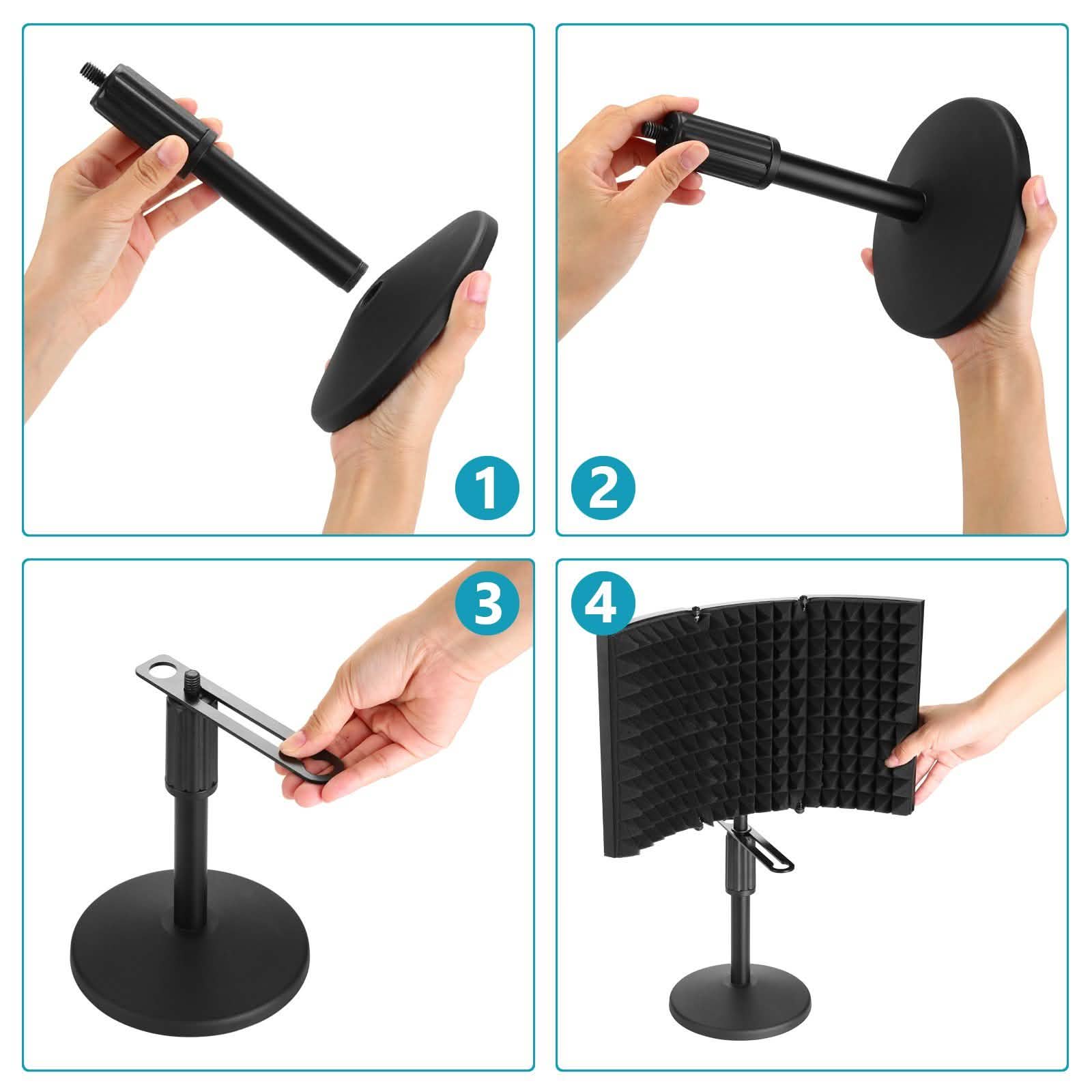 AGPtEK Écran d'isolation pour microphone compact + Support de micro de bureau