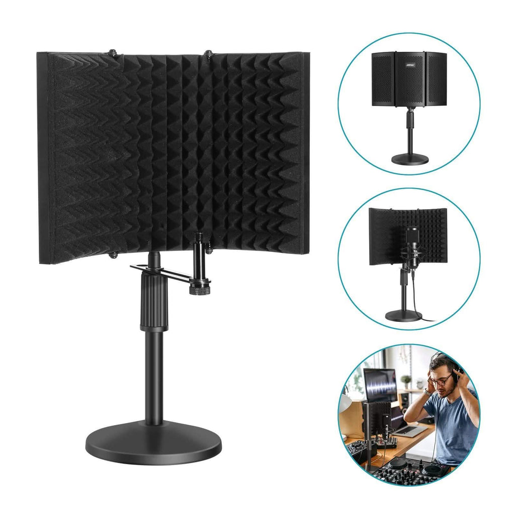 AGPtEK Écran d'isolation pour microphone compact + Support de micro de bureau