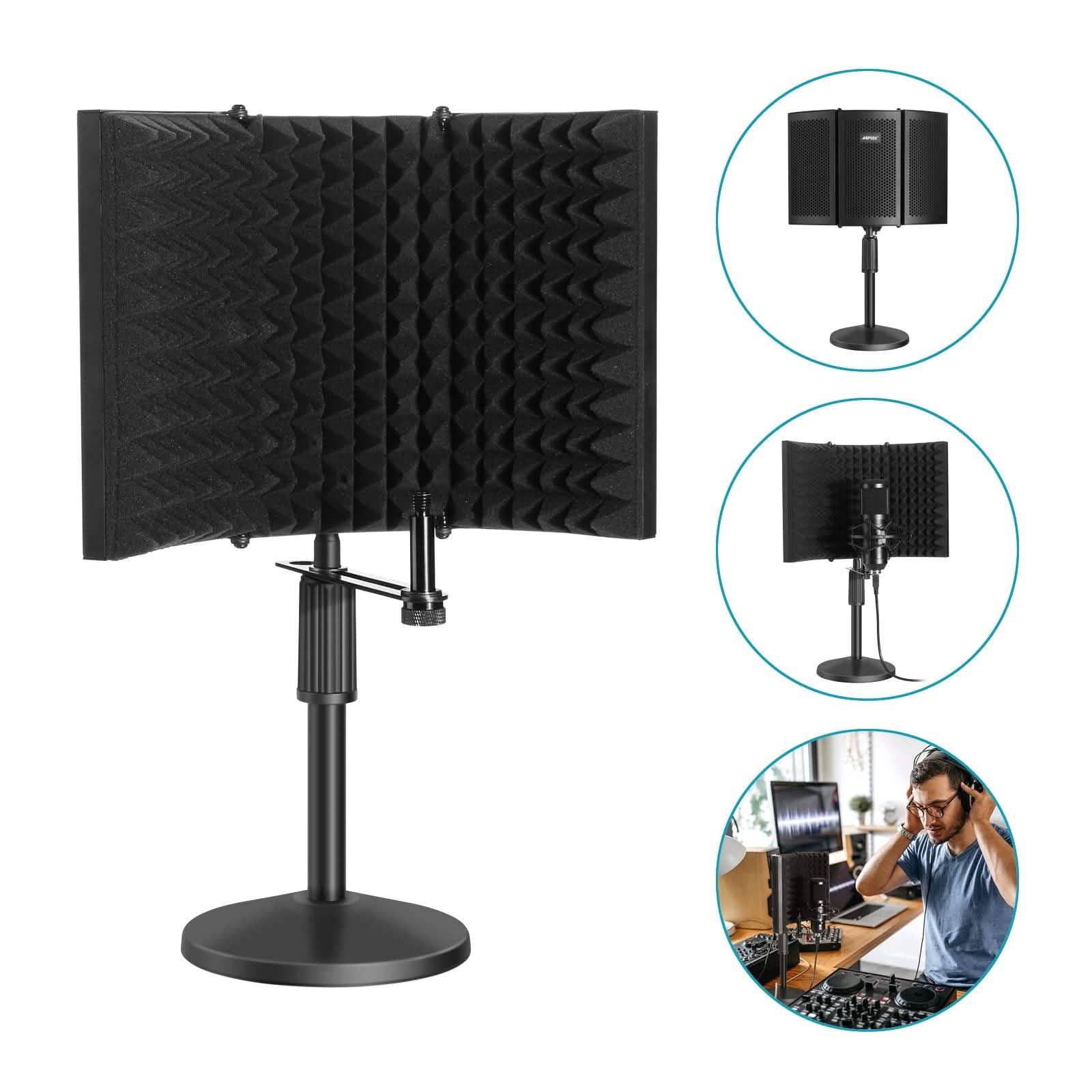 AGPtEK Écran d'isolation pour microphone compact + Support de micro de bureau