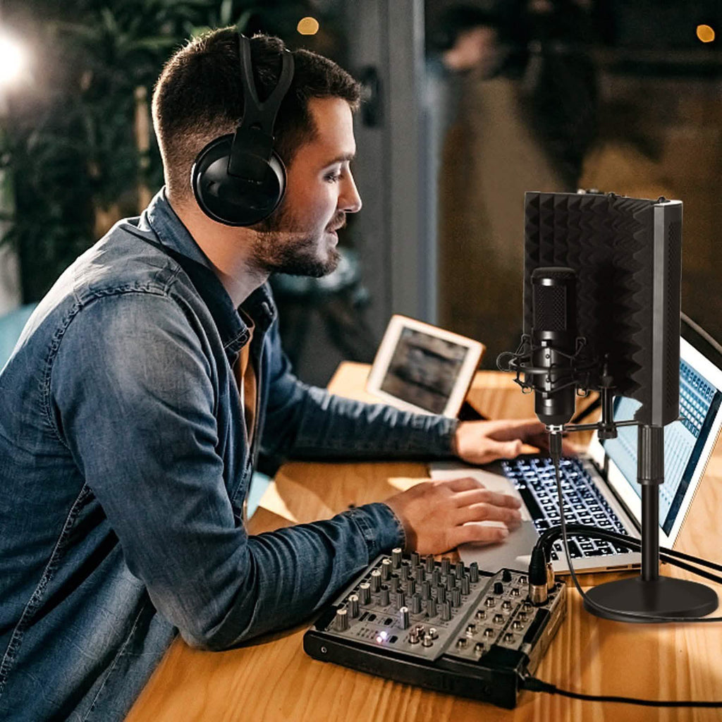 AGPtEK Écran d'isolation pour microphone compact + Support de micro de bureau