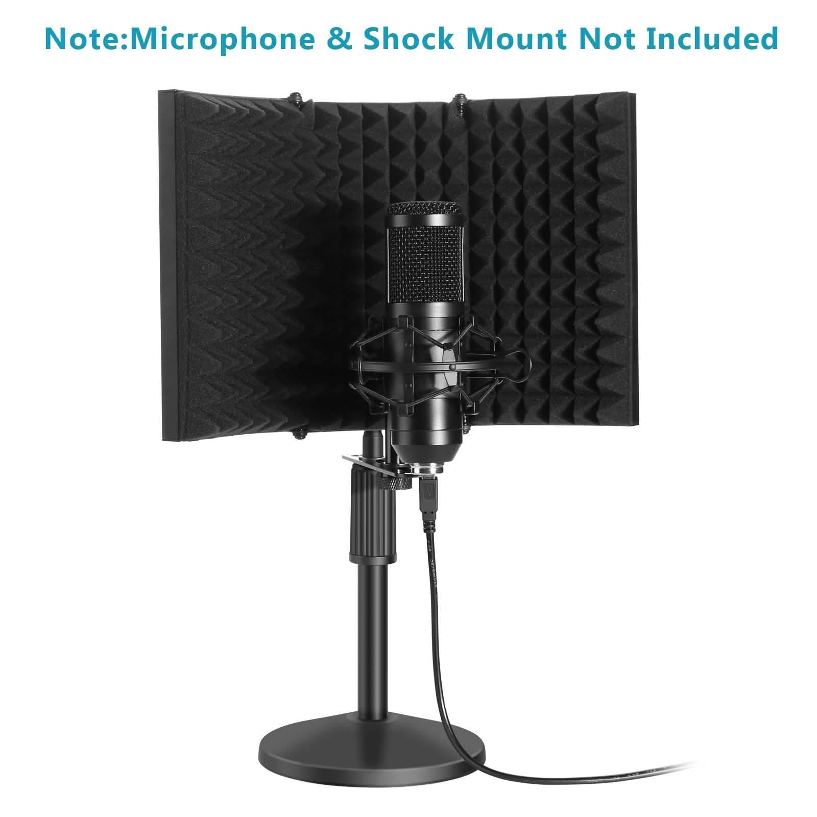 AGPtEK Écran d'isolation pour microphone compact + Support de micro de bureau
