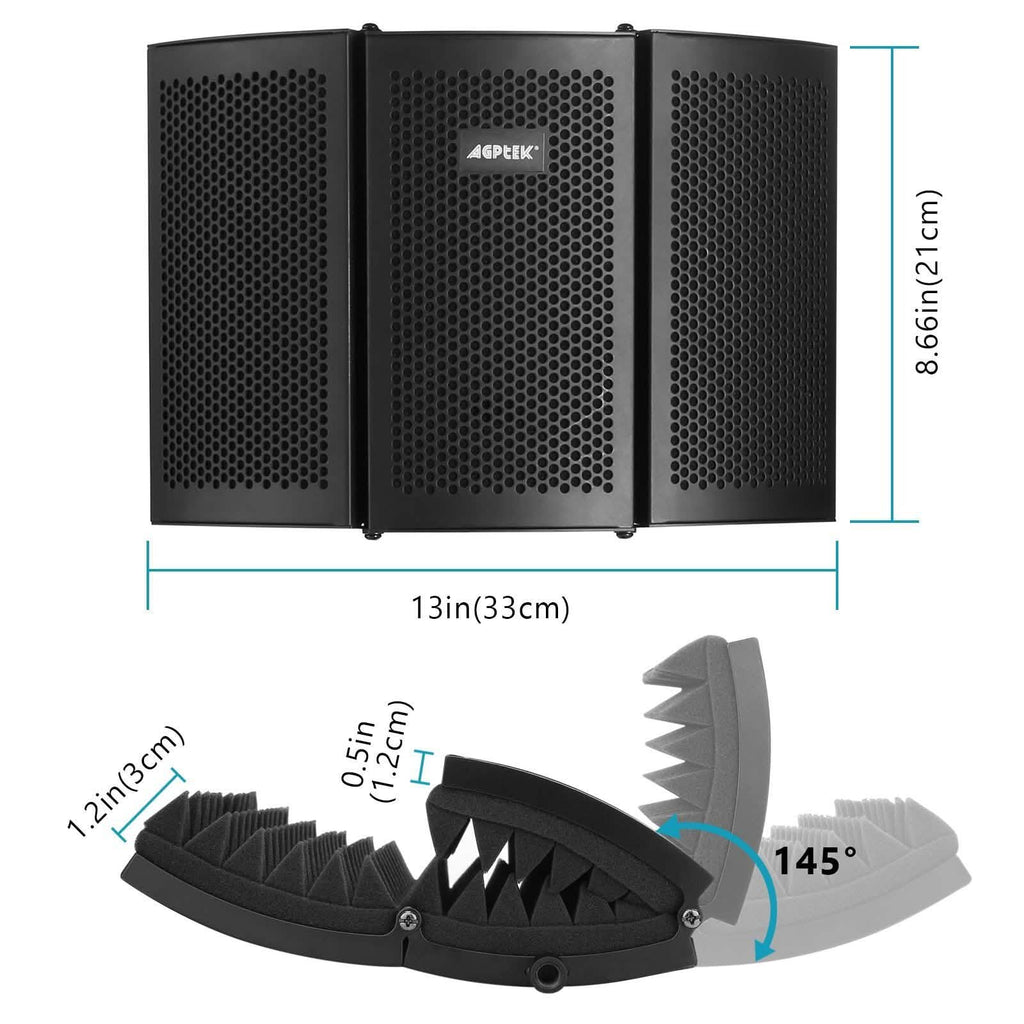 AGPtEK Écran d'isolation pour microphone compact + Support de micro de bureau