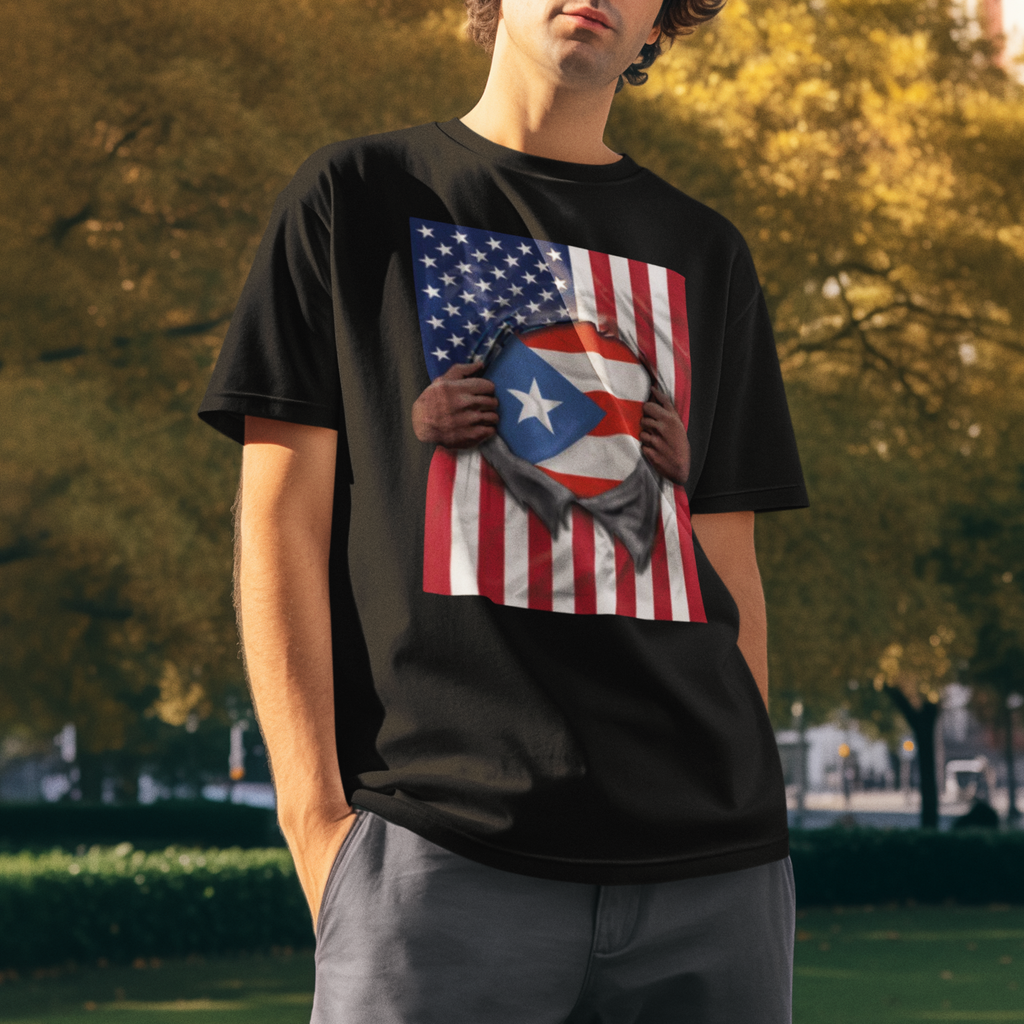Puerto Rico Flag + USA Flag Pride T-shirt | Puerto Rican + American Pride 4th Of July | Funny Viral Latino Tees | Unisex - 4 Colors