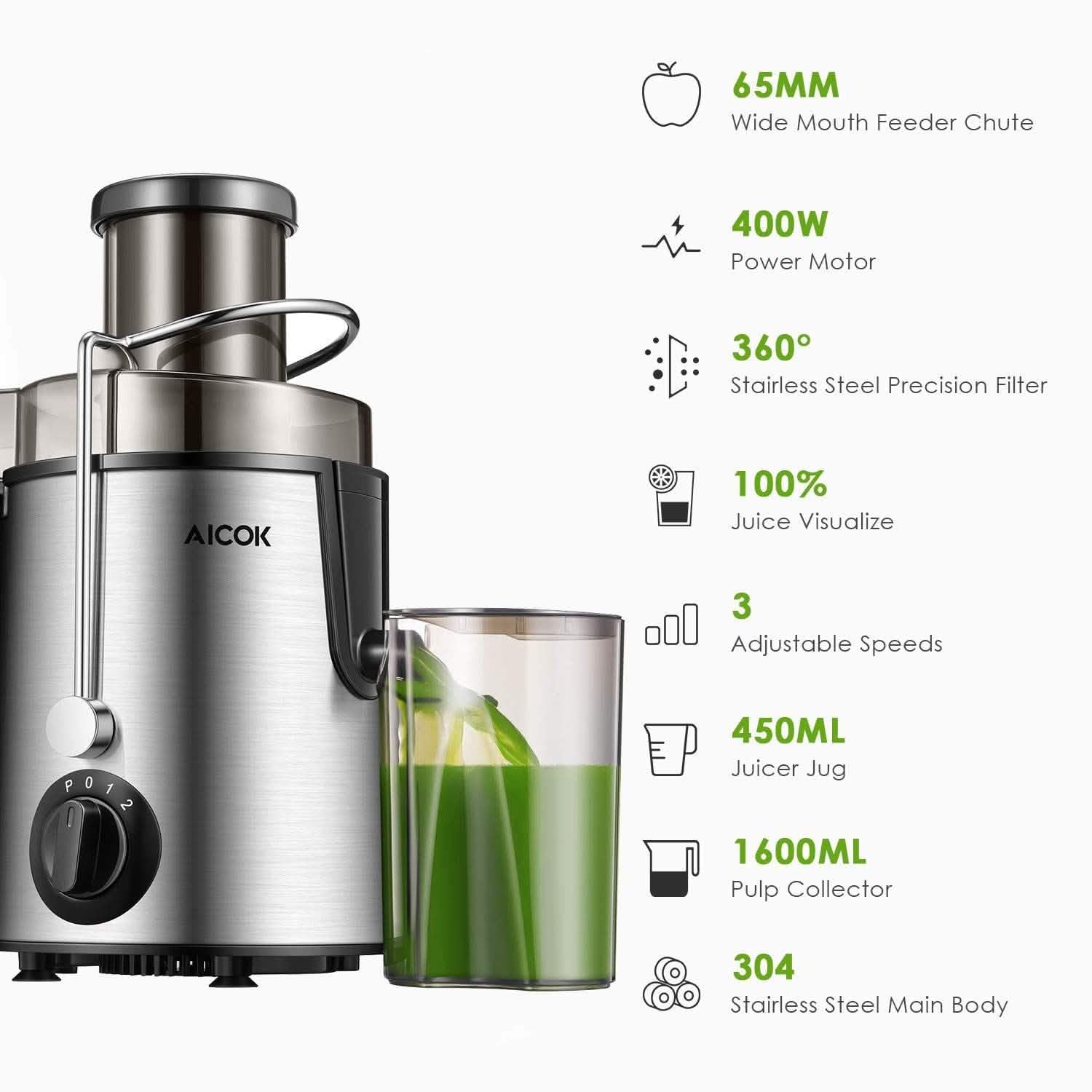 Aicok Centrifugeuse électrique pour fruits et légumes entiers