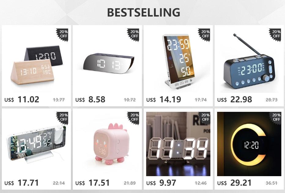 Réveil LED en bois avec affichage numérique de l'heure, 3 réglages d'alarme, détection d'humidité et de température, fabriqué en bois, horloges électriques de table à commande vocale, alimenté par USB/AAA, horloges électroniques de bureau en bois