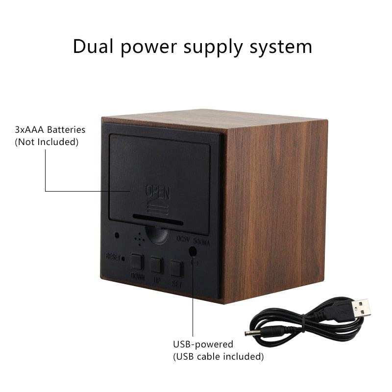 Réveil LED en bois avec affichage numérique de l'heure, 3 réglages d'alarme, détection d'humidité et de température, fabriqué en bois, horloges électriques de table à commande vocale, alimenté par USB/AAA, horloges électroniques de bureau en bois