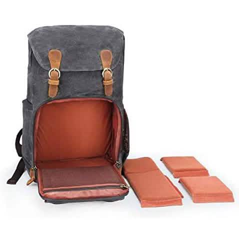 Sac à dos de voyage rétro en toile antichoc et étanche Allacki pour appareil photo