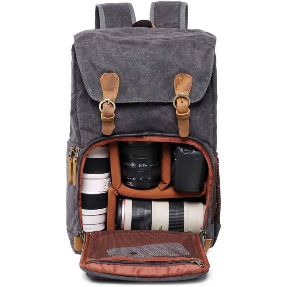 Sac à dos de voyage rétro en toile antichoc et étanche Allacki pour appareil photo