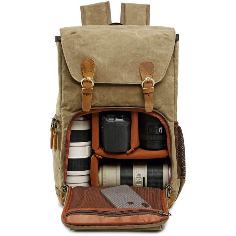 Sac à dos de voyage rétro en toile antichoc et étanche Allacki pour appareil photo