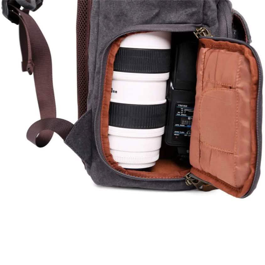 Sac à dos de voyage rétro en toile antichoc et étanche Allacki pour appareil photo