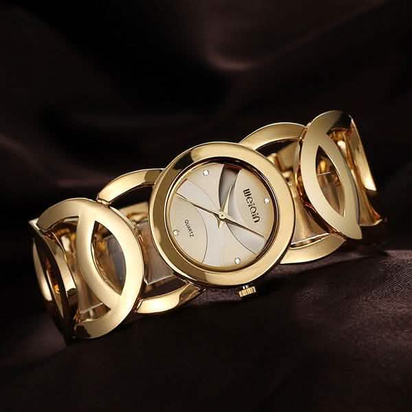 Montre femme avec bracelet en alliage et strass, mouvement à quartz japonais