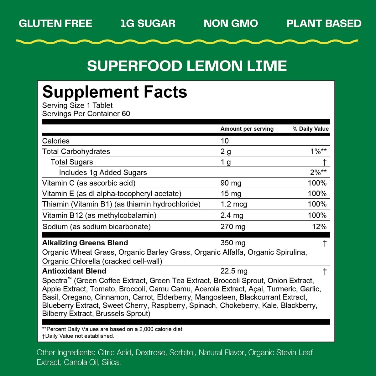 Amazing Grass Fizzy Green Tablets Superfood Lemon Lime: 60 Count (Packaging May Vary)