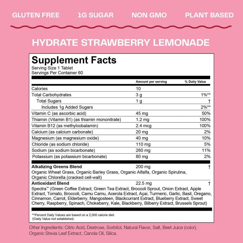 Amazing Grass Green Superfood Hydrate Fraise Limonade 10 Comprimés