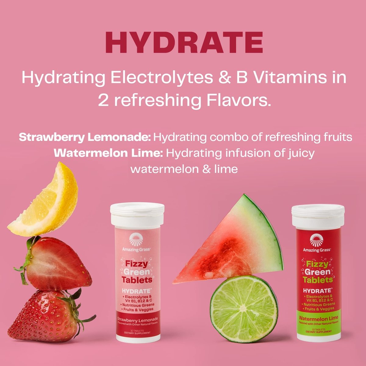 Amazing Grass Green Superfood Hydrate Fraise Limonade 10 Comprimés