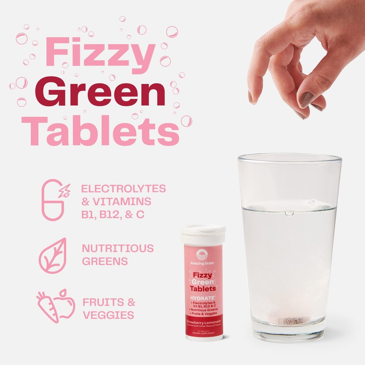 Amazing Grass Green Superfood Hydrate Fraise Limonade 10 Comprimés