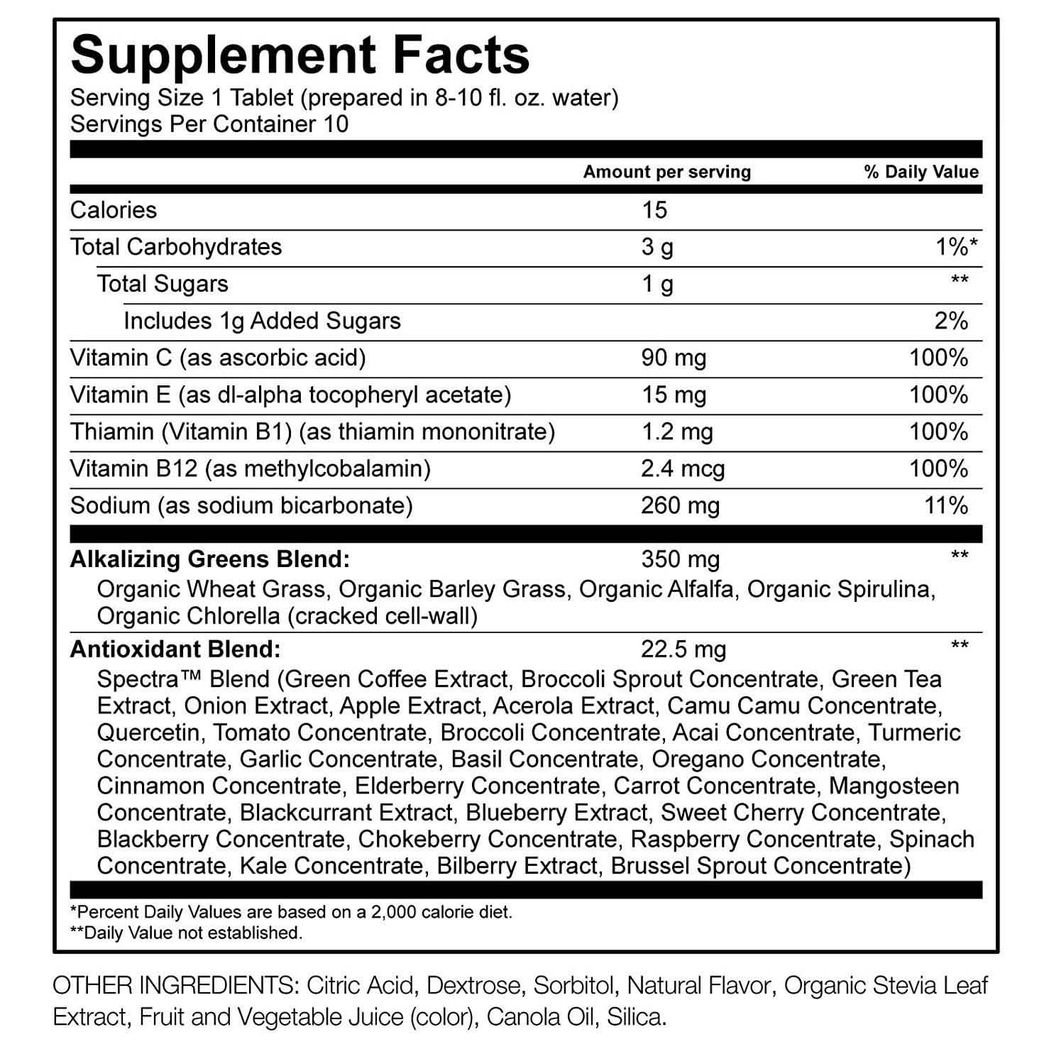 Comprimé Effervescent Étonnant Goût Herbacé Super Aliment Vert pour Boisson avec Antioxydants et Légumes Verts Alcalinisants