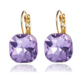 Boucles d'oreilles carrées en améthyste et plaqué or avec strass pour femmes