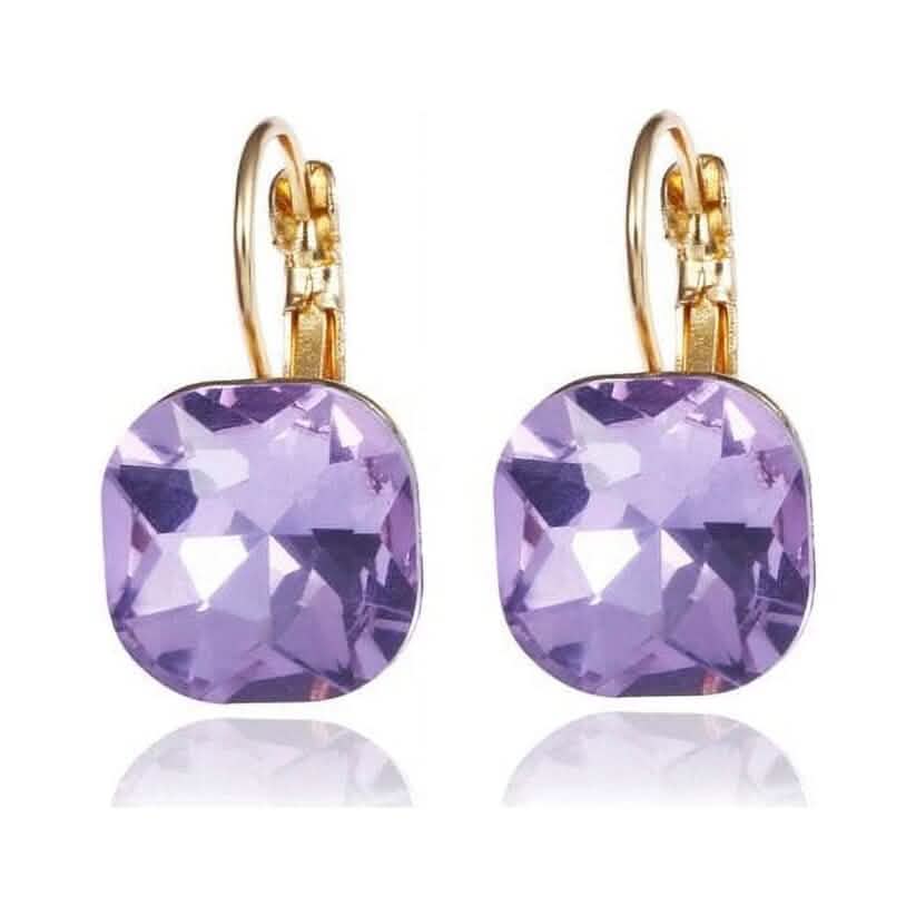 Boucles d'oreilles carrées en améthyste et plaqué or avec strass pour femmes