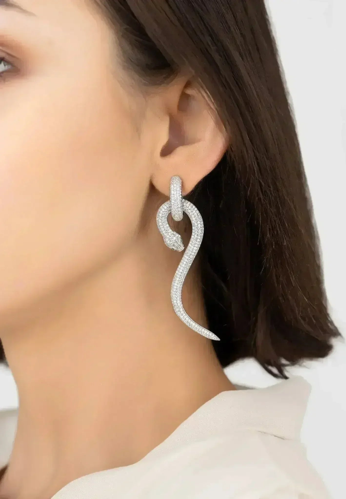 Boucles d'oreilles pendantes serpent anaconda | Bijoux animaux en argent sterling - Femstylo