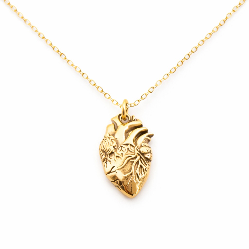 Collier en plaqué or 14 carats avec pendentif cœur anatomique